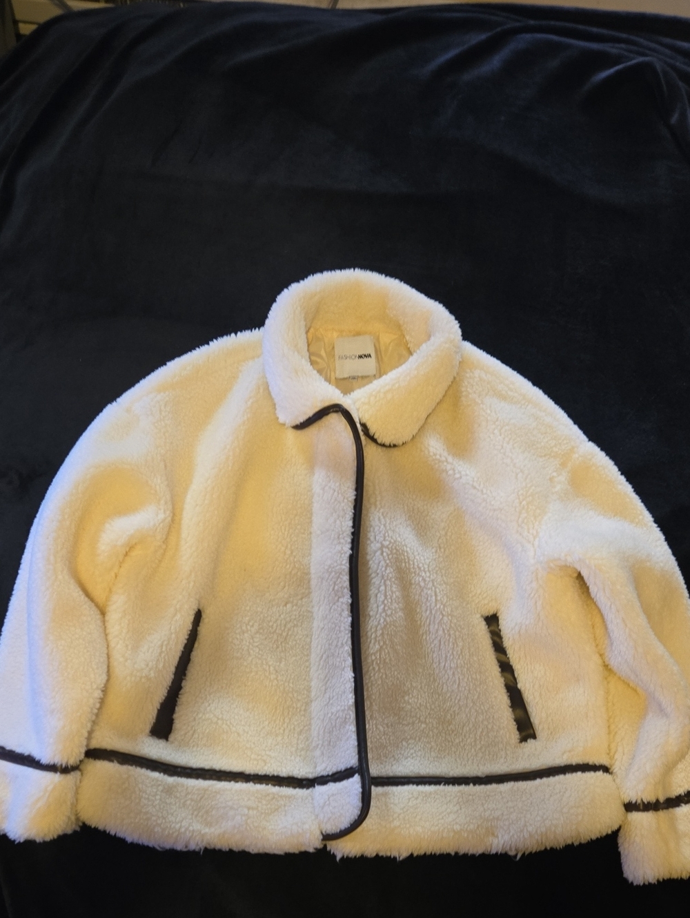 Faux Shearling Jacket with Contrast Trim